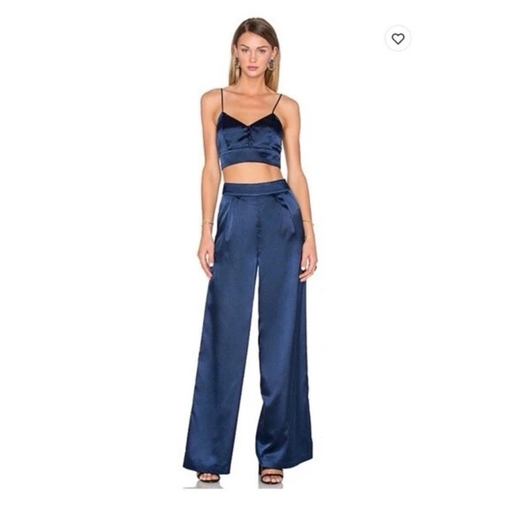 House of Harlow 1960 REVOLVE Pink Satin Crop Cami Wide Leg Pants Set Matching - Picture 15 of 15